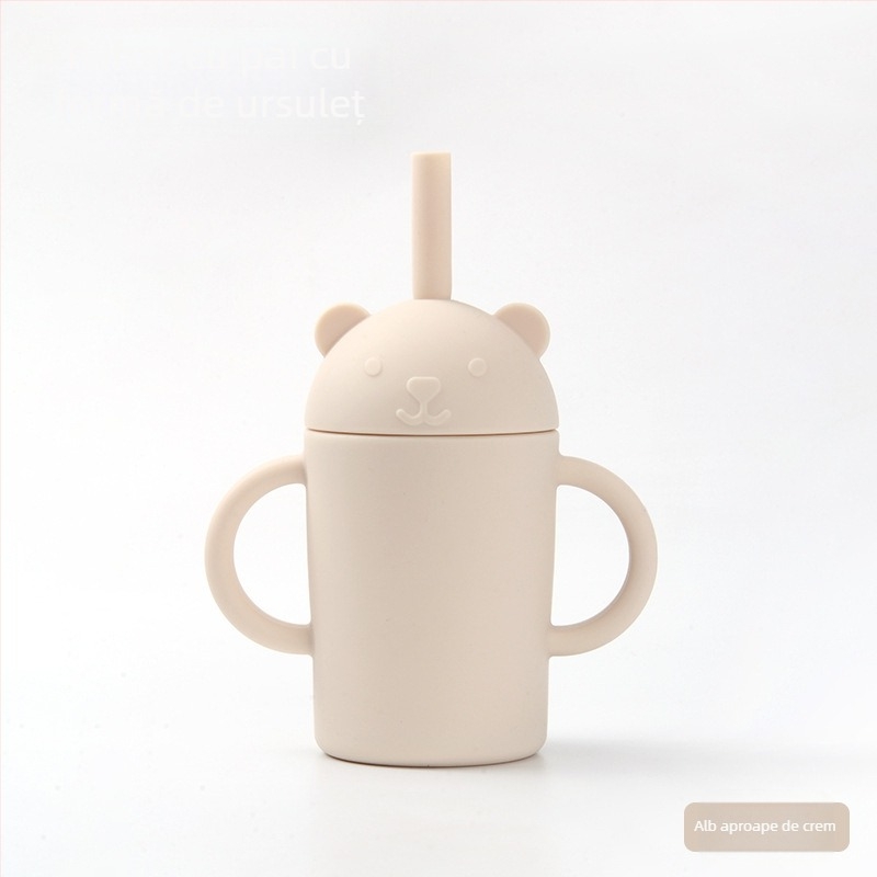 Bol din silicon pentru bebeluși, cu set de tacâmuri (furcă și lingură) — rotund, rezistent la microunde, pentru copii