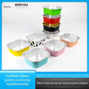 Cutie de unică folosință din folie de aluminiu, pătrată, 300 ml, cu siglă personalizabilă, 1000 bucăți pe carton