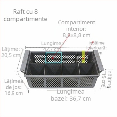 Coș pentru tacâmuri pentru mașina de spălat vase, pătrat din plastic, 25 dinți, design fără găuri de drenaj