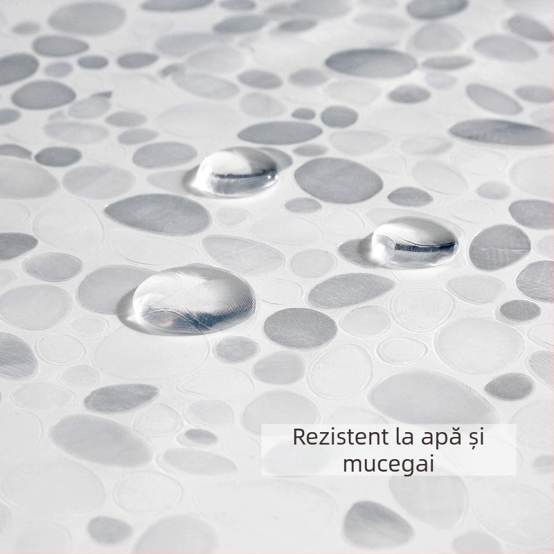Față de masă de unică folosință, dreptunghiulară, din plastic PE, cu model pietricele, impermeabilă și rezistentă la ulei.