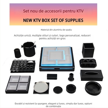 Set metalic de masă pentru KTV: suport pentru microfon, cutie de șervete, scrumieră și suport iluminat pentru platou de fructe