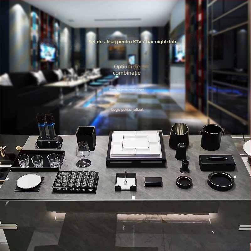 Set metalic de masă pentru KTV: suport pentru microfon, cutie de șervete, scrumieră și suport iluminat pentru platou de fructe