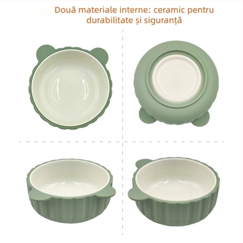Vas de silicon pentru bebeluți cu inserție detașabilă anti-arși, strat interior ceramic sau oțel inoxidabil, pachet 2 bucăți, de la 6 luni