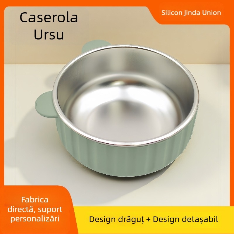 Vas de silicon pentru bebeluți cu inserție detașabilă anti-arși, strat interior ceramic sau oțel inoxidabil, pachet 2 bucăți, de la 6 luni