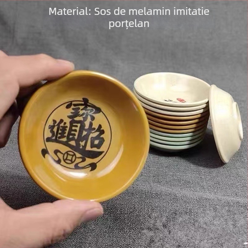 Farfurie dip din melamină, rotundă, model floral, stil retro, pentru condimente