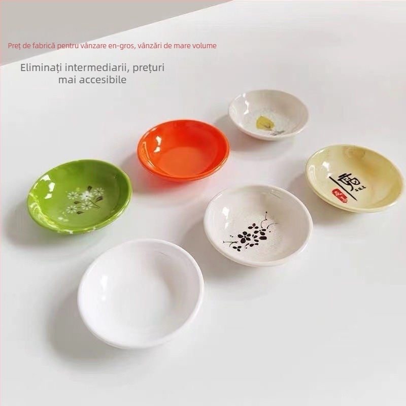 Farfurie dip din melamină, rotundă, model floral, stil retro, pentru condimente