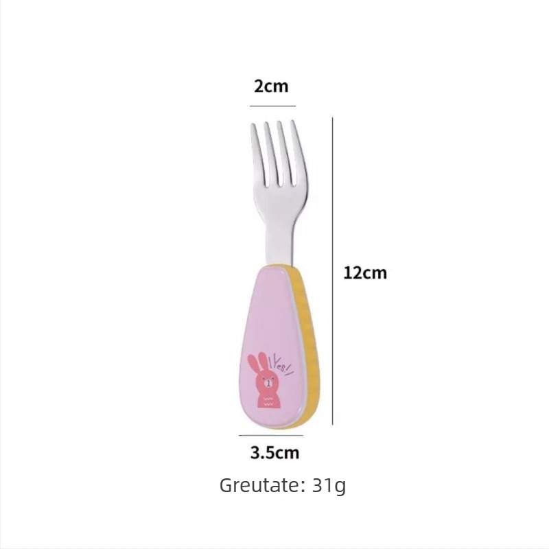 Qirun set de masă pentru copii din oțel inoxidabil 304 — lingură și furculiță cu mâner în formă de desene animate, luciu oglindă, personalizare disponibilă