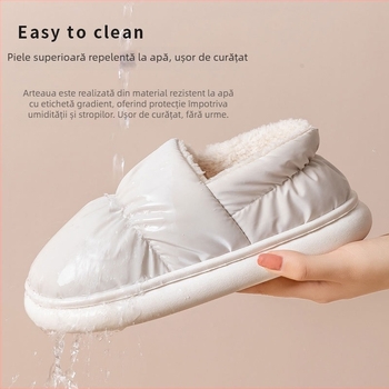 Papuci de iarnă din bumbac – Unisex, talpă PVC groasă, exterior din pluș impermeabil, talpă antiaderentă, călcâi închis, interior cald din pluș