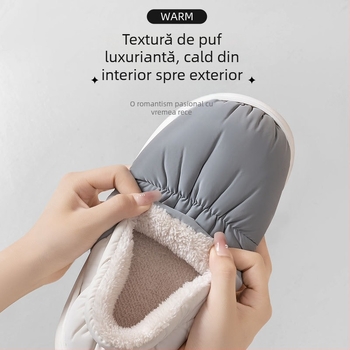 Papuci de iarnă din bumbac – Unisex, talpă PVC groasă, exterior din pluș impermeabil, talpă antiaderentă, călcâi închis, interior cald din pluș