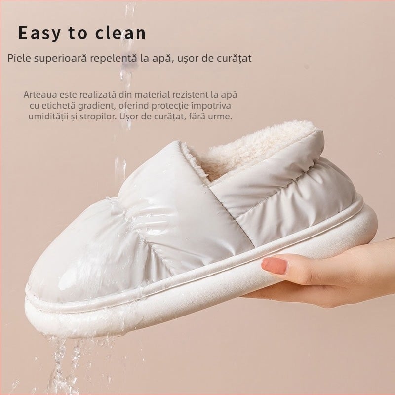 Papuci de iarnă din bumbac – Unisex, talpă PVC groasă, exterior din pluș impermeabil, talpă antiaderentă, călcâi închis, interior cald din pluș