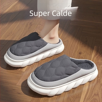 Papuci de interior din bumbac, unisex, talpă PVC, partea superioară din material cu aspect de blană, căptușeală din blană artificială, rezistente la apă