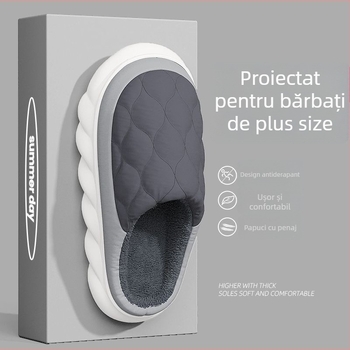 Papuci de interior din bumbac, unisex, talpă PVC, partea superioară din material cu aspect de blană, căptușeală din blană artificială, rezistente la apă