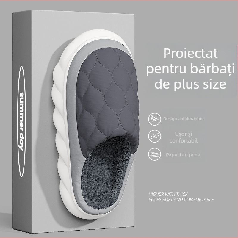 Papuci de interior din bumbac, unisex, talpă PVC, partea superioară din material cu aspect de blană, căptușeală din blană artificială, rezistente la apă