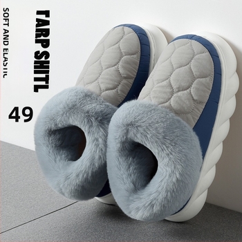 Papuci de casă din bumbac, partea superioară din velur pufos, căptușeală fleece, talpă PVC – Unisex, încălzite, anti-derapare