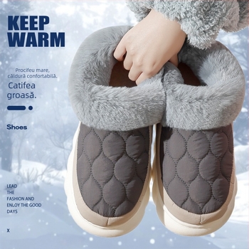 Papuci de casă din bumbac, partea superioară din velur pufos, căptușeală fleece, talpă PVC – Unisex, încălzite, anti-derapare