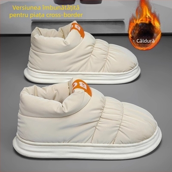 Papuci de casă din bumbac, cu căptușeală fleece, impermeabili, antiderapare, talpă EVA, partea superioară PU – unisex, iarnă