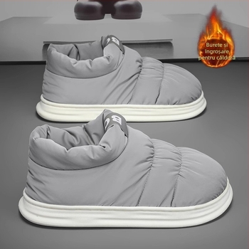 Papuci de casă din bumbac, cu căptușeală fleece, impermeabili, antiderapare, talpă EVA, partea superioară PU – unisex, iarnă