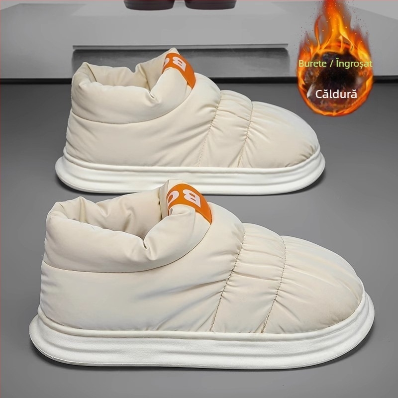 Papuci de casă din bumbac, cu căptușeală fleece, impermeabili, antiderapare, talpă EVA, partea superioară PU – unisex, iarnă