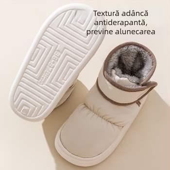 Șlapi din bumbac pentru iarnă, căptușeală fleece și talpă EVA – groși, antiderapante, culoare solidă