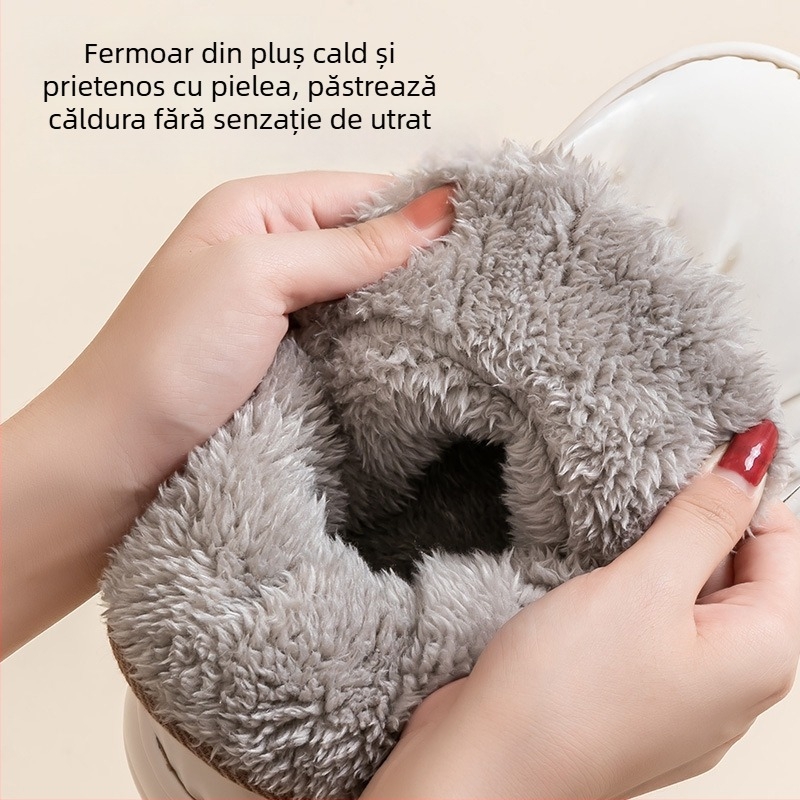 Șlapi din bumbac pentru iarnă, căptușeală fleece și talpă EVA – groși, antiderapante, culoare solidă
