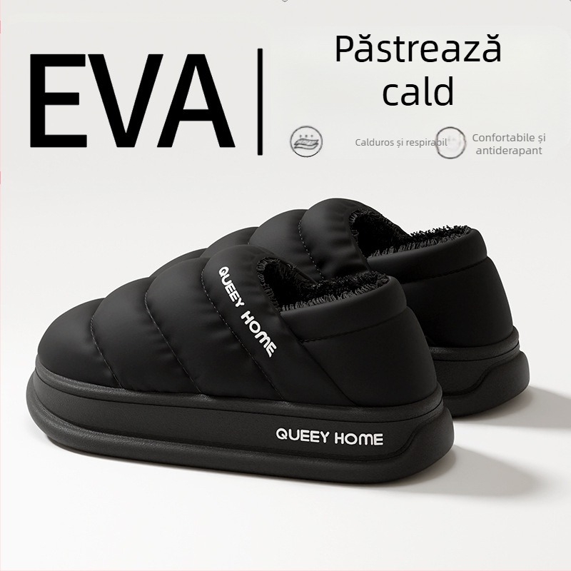 Papuci de casă din bumbac pentru iarnă, unisex, cu căptușeală pufoasă, talpă EVA antiderapantă și rezistență la apă