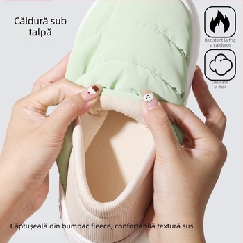 Papuci de casă de iarnă din bumbac cu talpă EVA, căptușeală Xinjiang din bumbac, vârf rotund, toc mediu 3–5 cm, antiderapante, pentru uz casnic