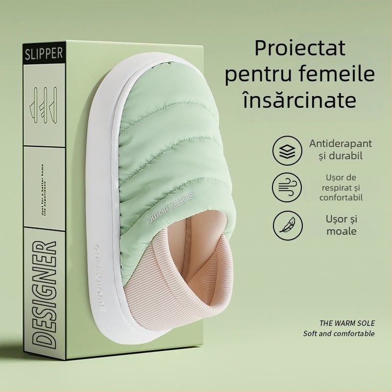 Papuci de casă de iarnă din bumbac cu talpă EVA, căptușeală Xinjiang din bumbac, vârf rotund, toc mediu 3–5 cm, antiderapante, pentru uz casnic