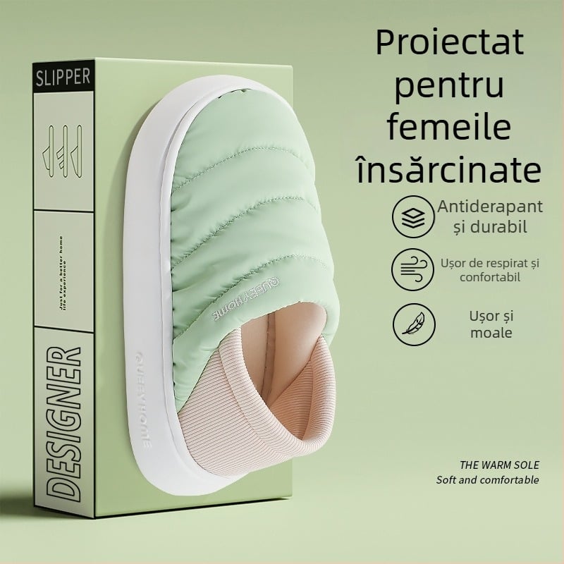 Papuci de casă de iarnă din bumbac cu talpă EVA, căptușeală Xinjiang din bumbac, vârf rotund, toc mediu 3–5 cm, antiderapante, pentru uz casnic