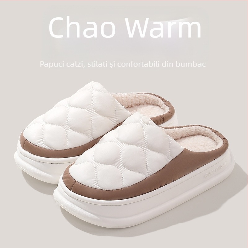 Papuci de bumbac pentru iarnă, impermeabili, calzi, cu protecție împotriva mirosurilor, unisex, talpă EVA groasă pentru interior și exterior