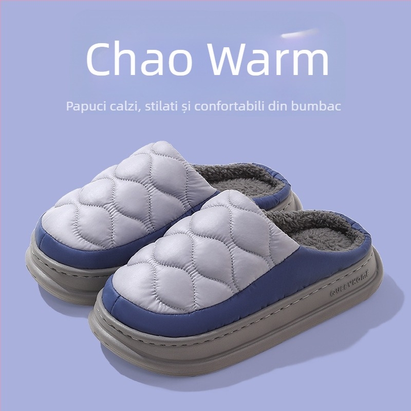Papuci de bumbac pentru iarnă, impermeabili, calzi, cu protecție împotriva mirosurilor, unisex, talpă EVA groasă pentru interior și exterior