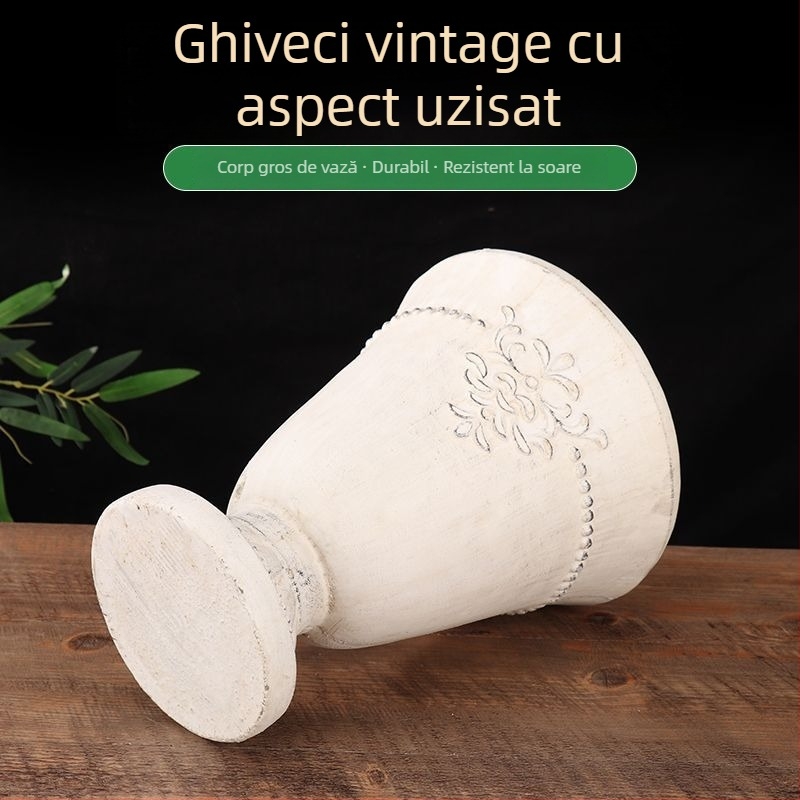 Ghiveci din ciment, lucrat manual, cu aspect vintage, pentru podea și grădină de interior