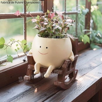 Ghiveci din rășină cu față zâmbitoare pentru suculente – interior/exterior, decor durabil pentru grădină (Material: rășină; Meșteșug: Altul)