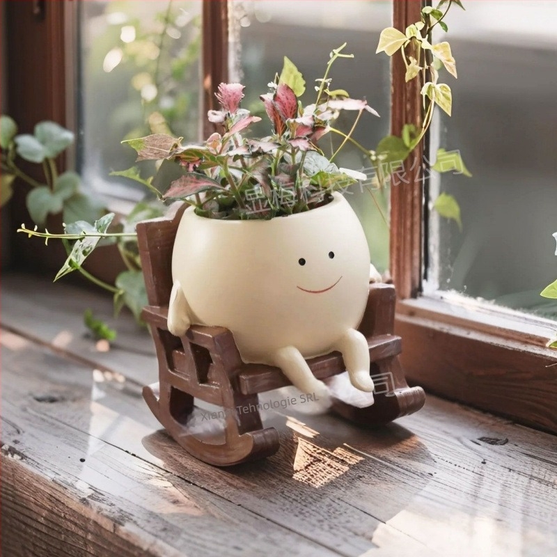 Ghiveci din rășină cu față zâmbitoare pentru suculente – interior/exterior, decor durabil pentru grădină (Material: rășină; Meșteșug: Altul)