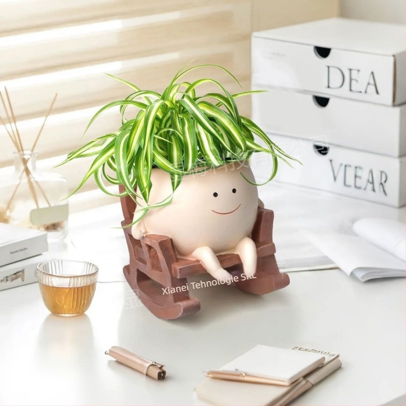 Ghiveci din rășină cu față zâmbitoare pentru suculente – interior/exterior, decor durabil pentru grădină (Material: rășină; Meșteșug: Altul)