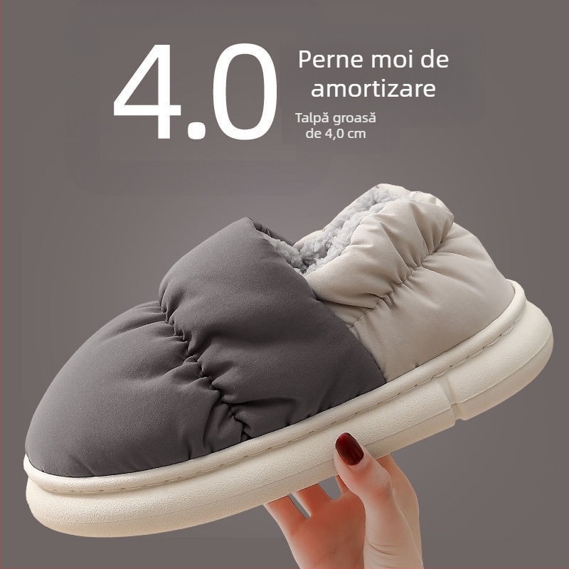 Papuci de casă unisex, iarnă, din bumbac, căptuțiți cu pluș artificial, impermeabili, antiderapante