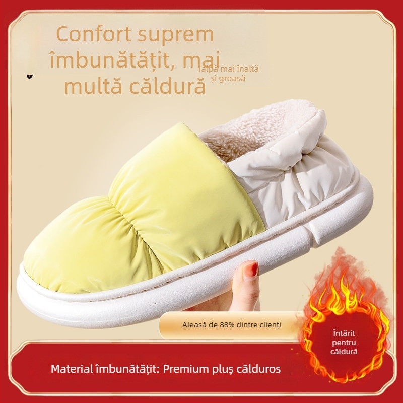 Papuci de casă unisex, iarnă, din bumbac, căptuțiți cu pluș artificial, impermeabili, antiderapante