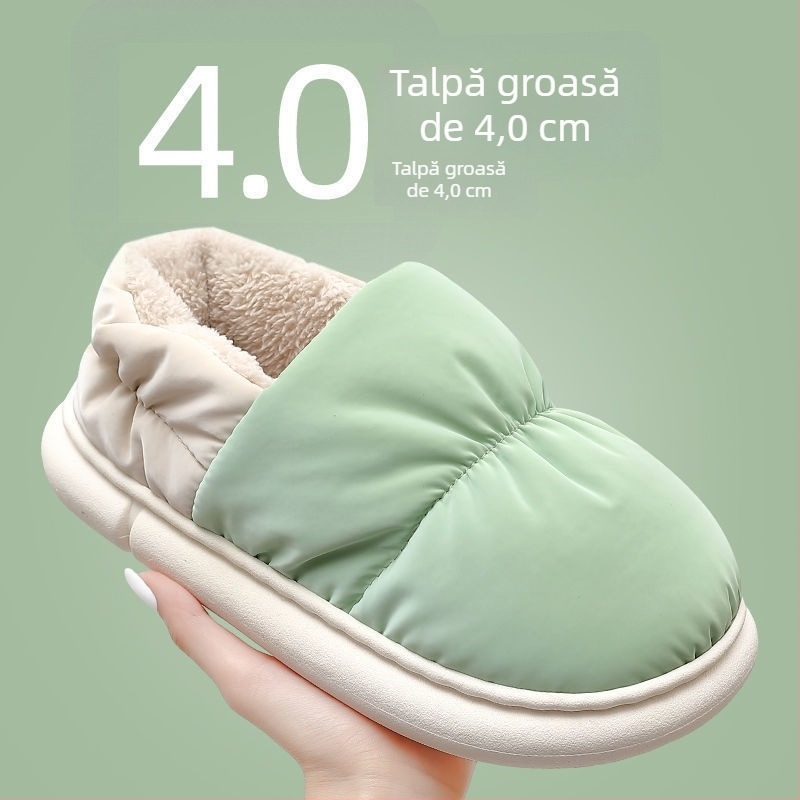 Papuci de casă unisex, iarnă, din bumbac, căptuțiți cu pluș artificial, impermeabili, antiderapante