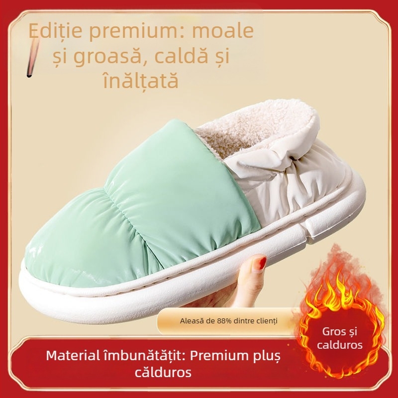 Papuci de casă unisex, iarnă, din bumbac, căptuțiți cu pluș artificial, impermeabili, antiderapante