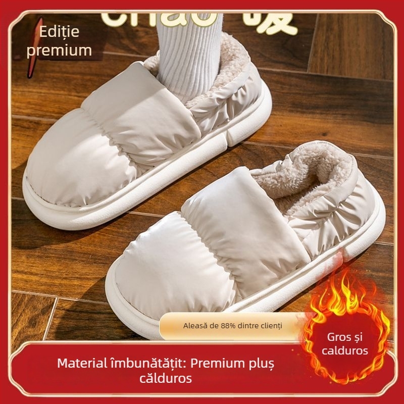 Papuci de casă unisex, iarnă, din bumbac, căptuțiți cu pluș artificial, impermeabili, antiderapante