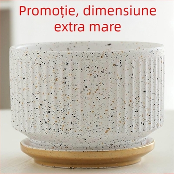 Ghiveci ceramic pentru orchidă Phalaenopsis, diametru extra mare, cu farfurie, stil luxos