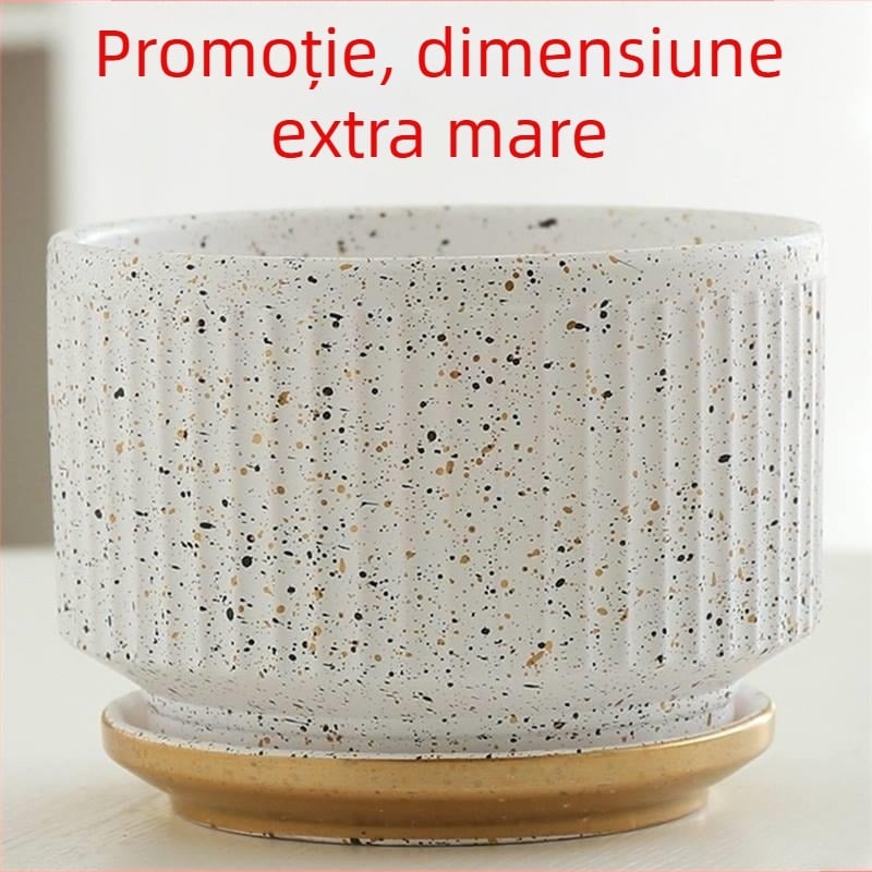 Ghiveci ceramic pentru orchidă Phalaenopsis, diametru extra mare, cu farfurie, stil luxos