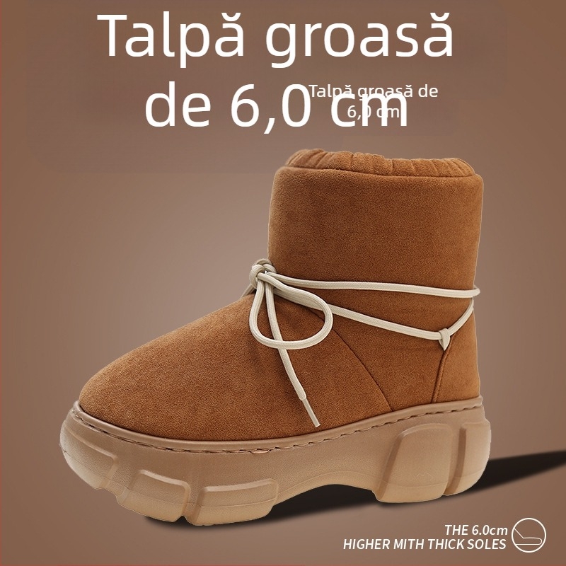 Cizme de zăpadă pentru femei, talpă groasă cu platformă înaltă, căptușite cu pluș, impermeabile, talpă din cauciuc