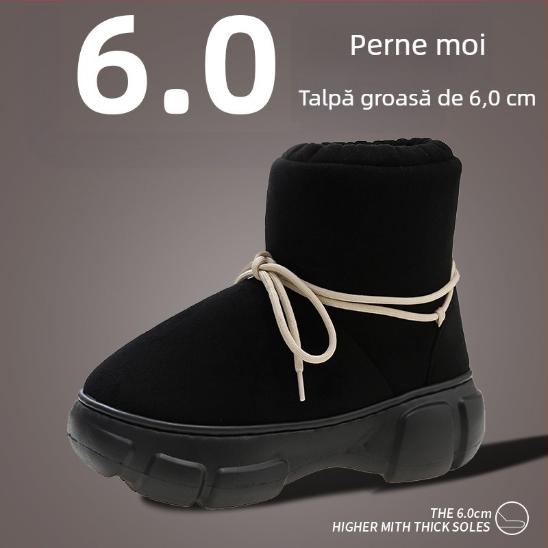 Cizme de zăpadă pentru femei, talpă groasă cu platformă înaltă, căptușite cu pluș, impermeabile, talpă din cauciuc