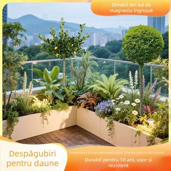 Ghiveci exterior din lut de magneziu, material rezistent la coroziune, finisaj mat pulverizat, potrivit pentru montaj pe perete, birou, podea sau suspendat