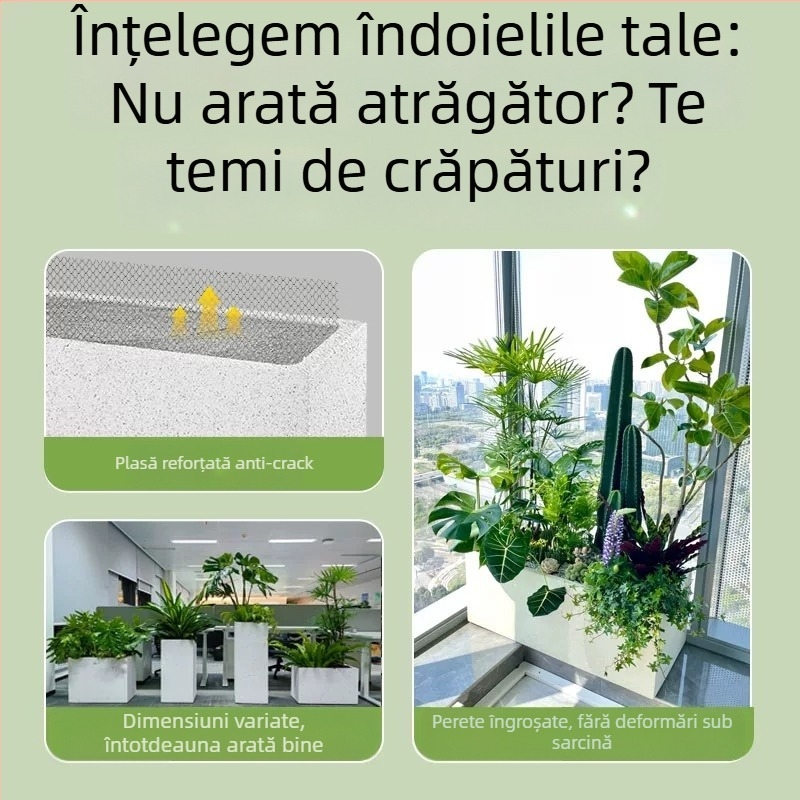 Ghiveci exterior din lut de magneziu, material rezistent la coroziune, finisaj mat pulverizat, potrivit pentru montaj pe perete, birou, podea sau suspendat