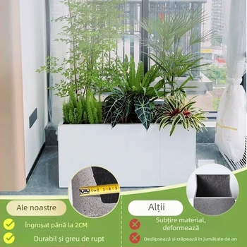 Ghiveci/boxă din oxid de magneziu pentru plantare, pentru montaj pe perete, pe birou sau pe podea; stil modern minimalist