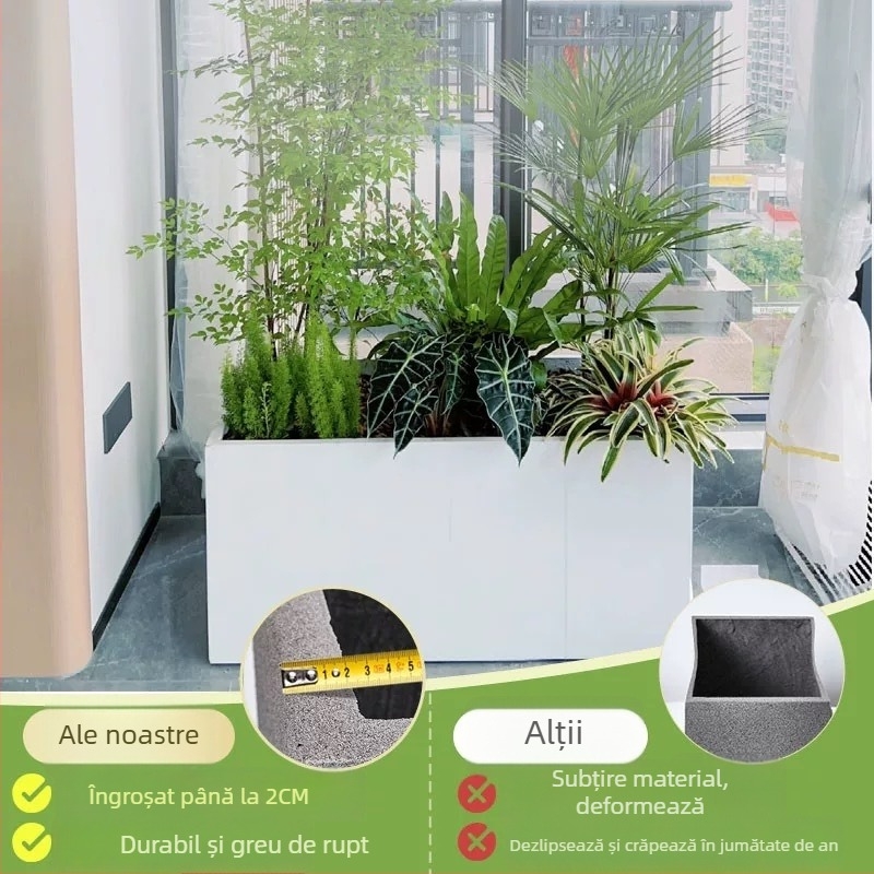 Ghiveci/boxă din oxid de magneziu pentru plantare, pentru montaj pe perete, pe birou sau pe podea; stil modern minimalist