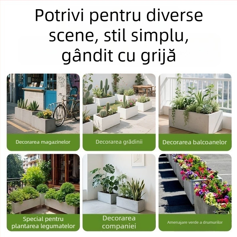 Ghiveci/boxă din oxid de magneziu pentru plantare, pentru montaj pe perete, pe birou sau pe podea; stil modern minimalist