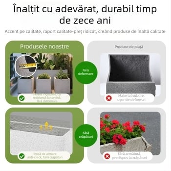 Ghiveci/ Cutie pentru flori din oxid de magneziu | Permeabil, Auto-udare, Rezistent la coroziune | Finisaj mat, Polire manuală, Montare pe perete/pe birou/pe podea