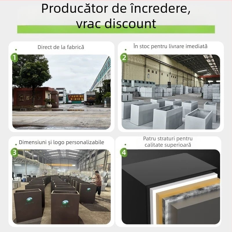 Ghiveci/ Cutie pentru flori din oxid de magneziu | Permeabil, Auto-udare, Rezistent la coroziune | Finisaj mat, Polire manuală, Montare pe perete/pe birou/pe podea